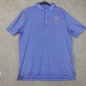 Turtleson Men Large Polo Shirt Blue Stripe Whistling Straights Logo EUC